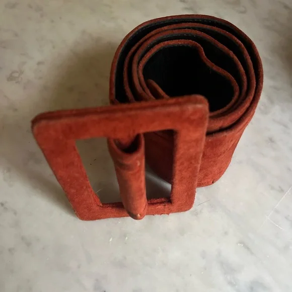VTG 80s Bibo Folk Flowerchild Avant Garde Boho Hippie Orange Wide Suede Belt M - Picture 7 of 8